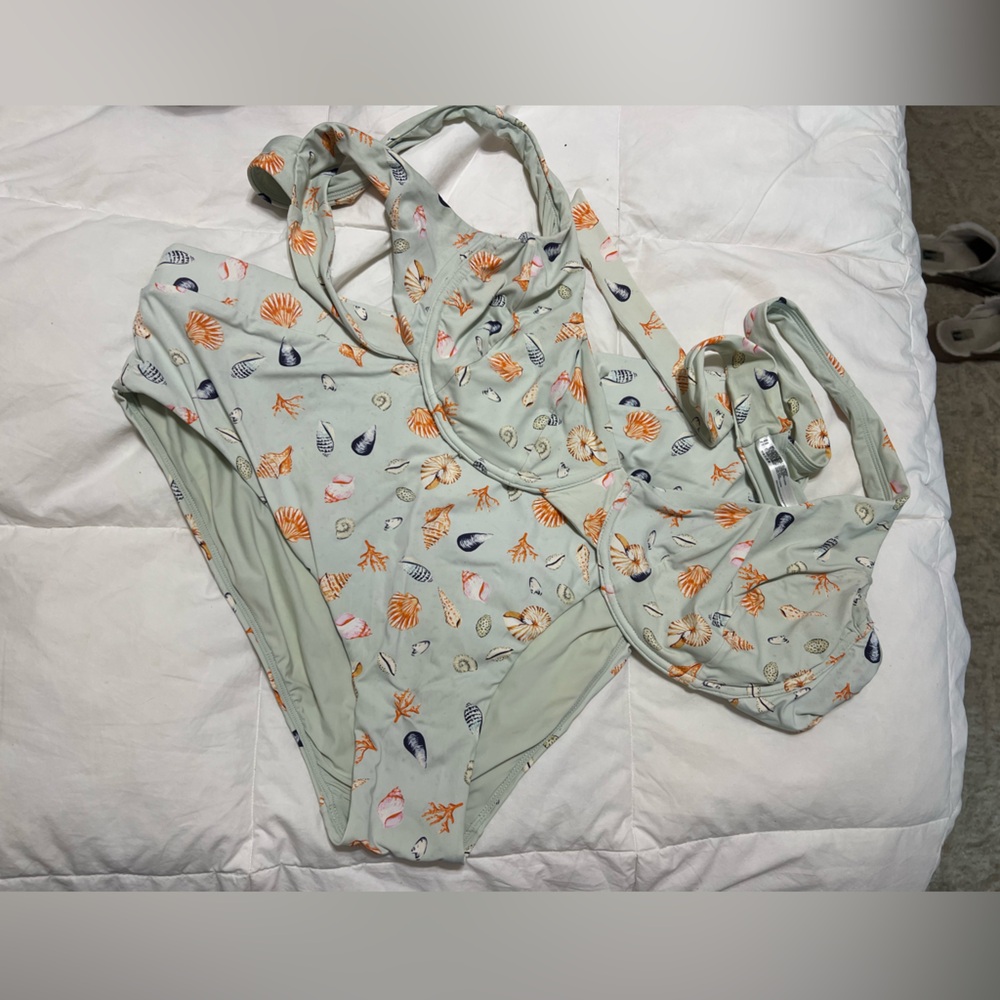 Anthropologie Sea Shell Print Binkini - Green and Orange